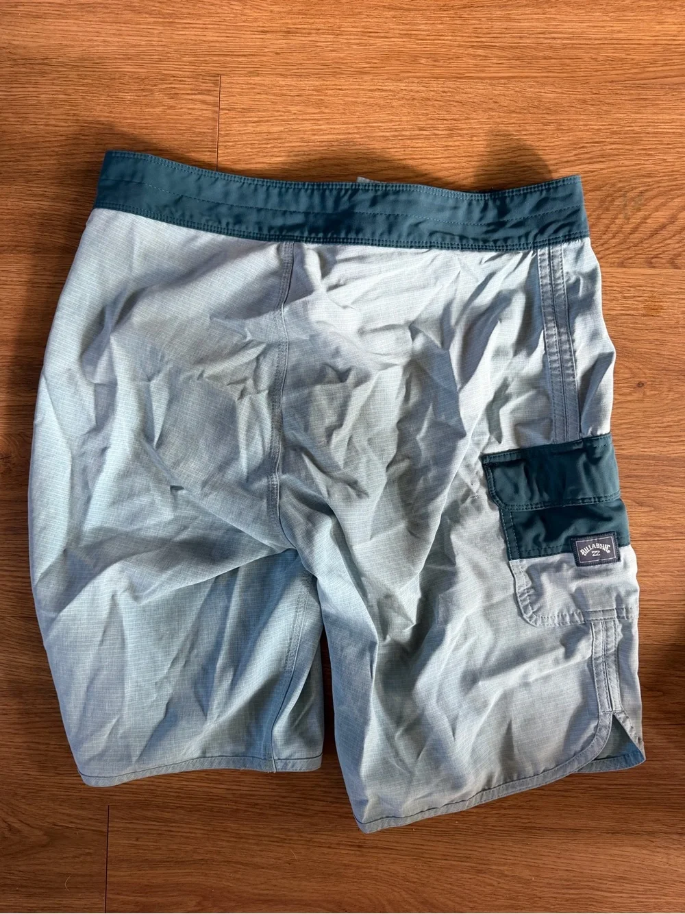 Billabong Men's Light Blue Swim Board Shorts with Dark Teal Waistband